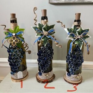 Decorative Wine Bottle Set with Blue Accents